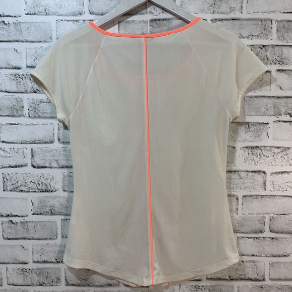 Banana Republic Women’s Short Sleeve Cream & Neon Orange Blouse Size Small - Picture 6 of 7